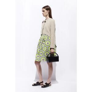 Carven Green Geometric Cotton Sleeveless A-Line Dress Knee Length Size 34